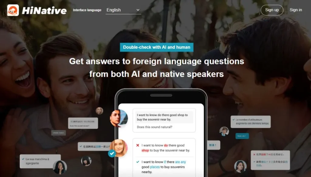 Hinative App - English Speaking Practice App